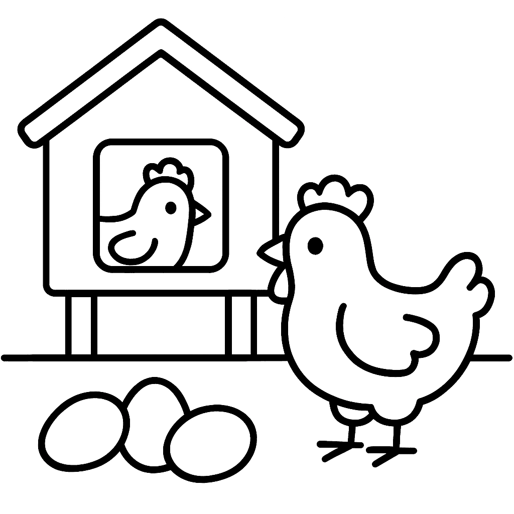 A Henhouse With Chickens And Eggs