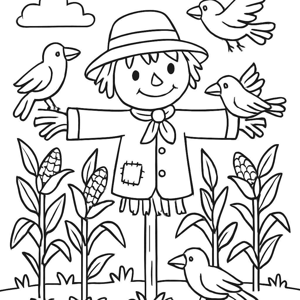 A Scarecrow In A Cornfield With Crows