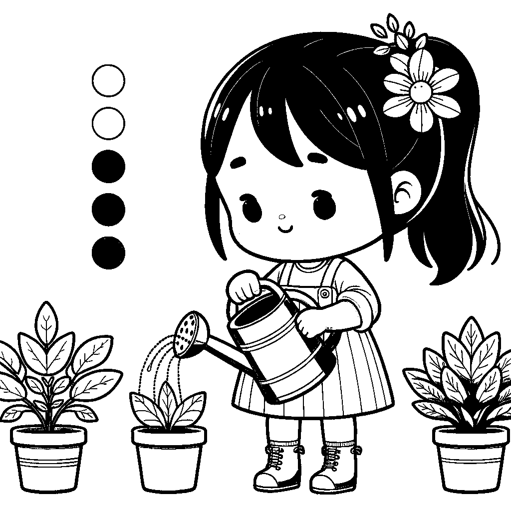A Child Watering Plants With A Watering Can