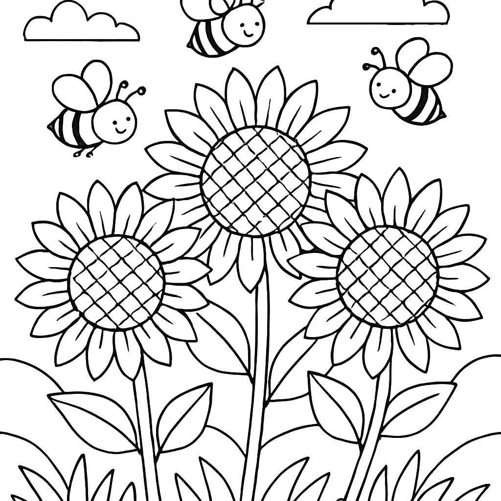 A Sunflower Garden With Bees Buzzing