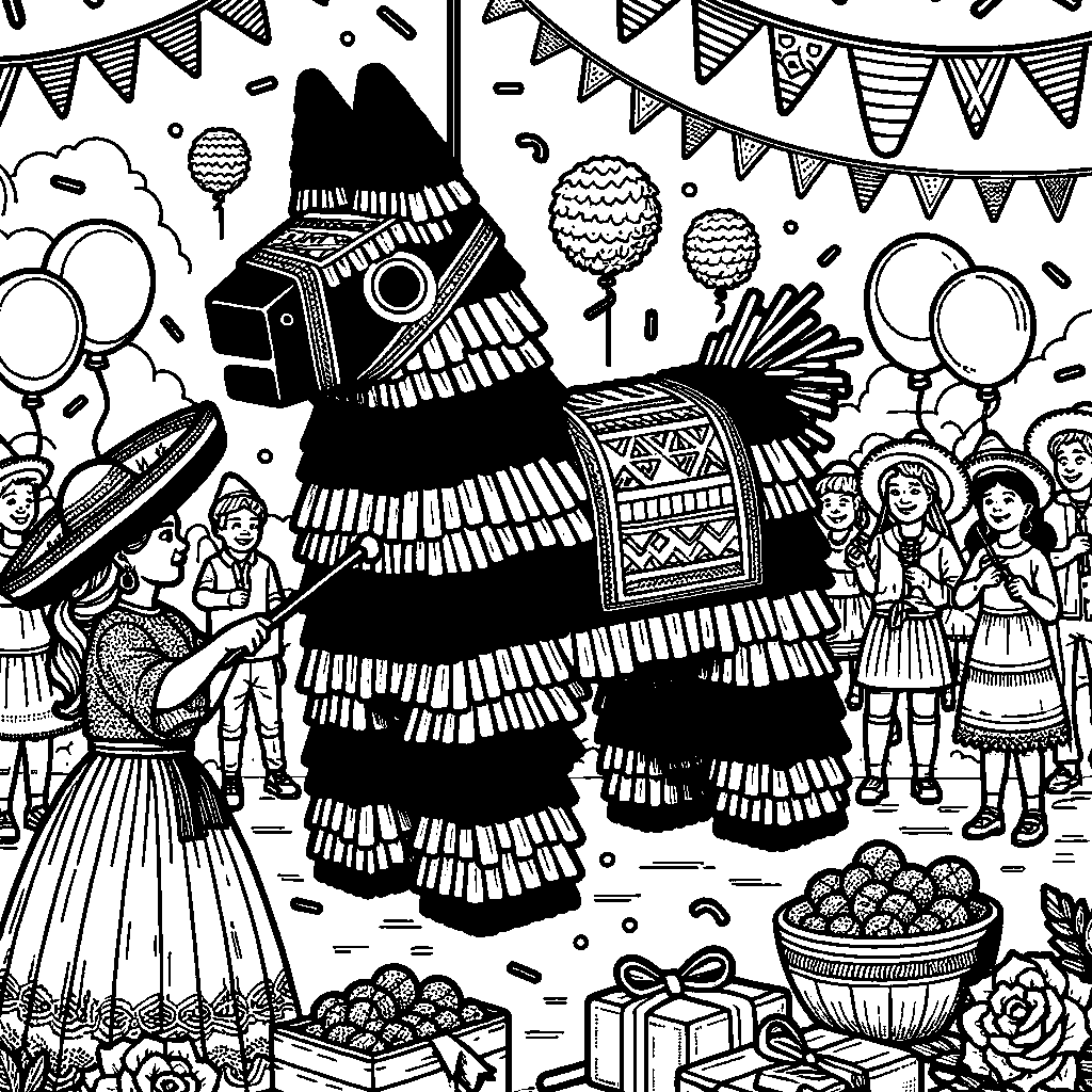 A Piñata Being Hit At A Birthday Party