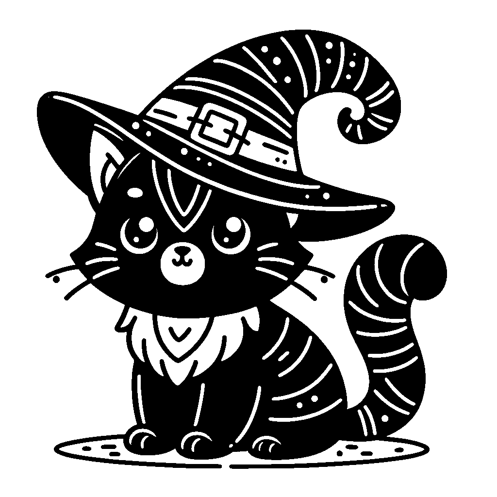 A Black Cat With A Witch Hat