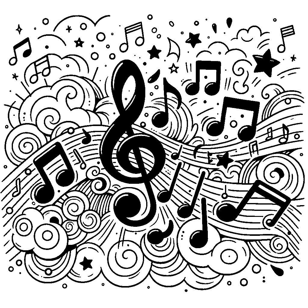 Musical Notes And Treble Clefs Floating In The Air