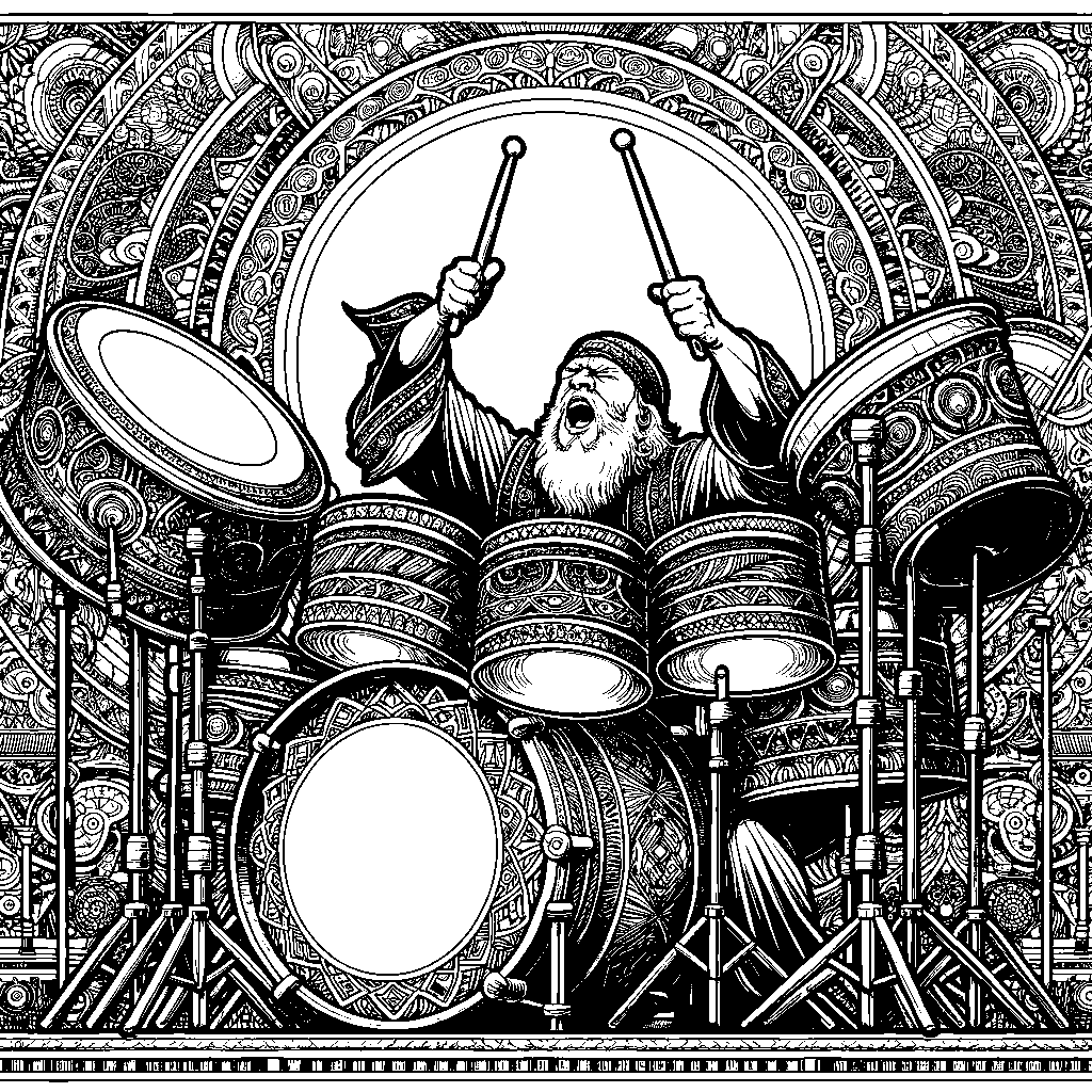 A Child Playing A Big Drum Set