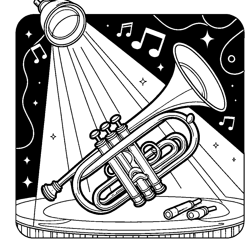 A Trumpet With A Spotlight Shining On It