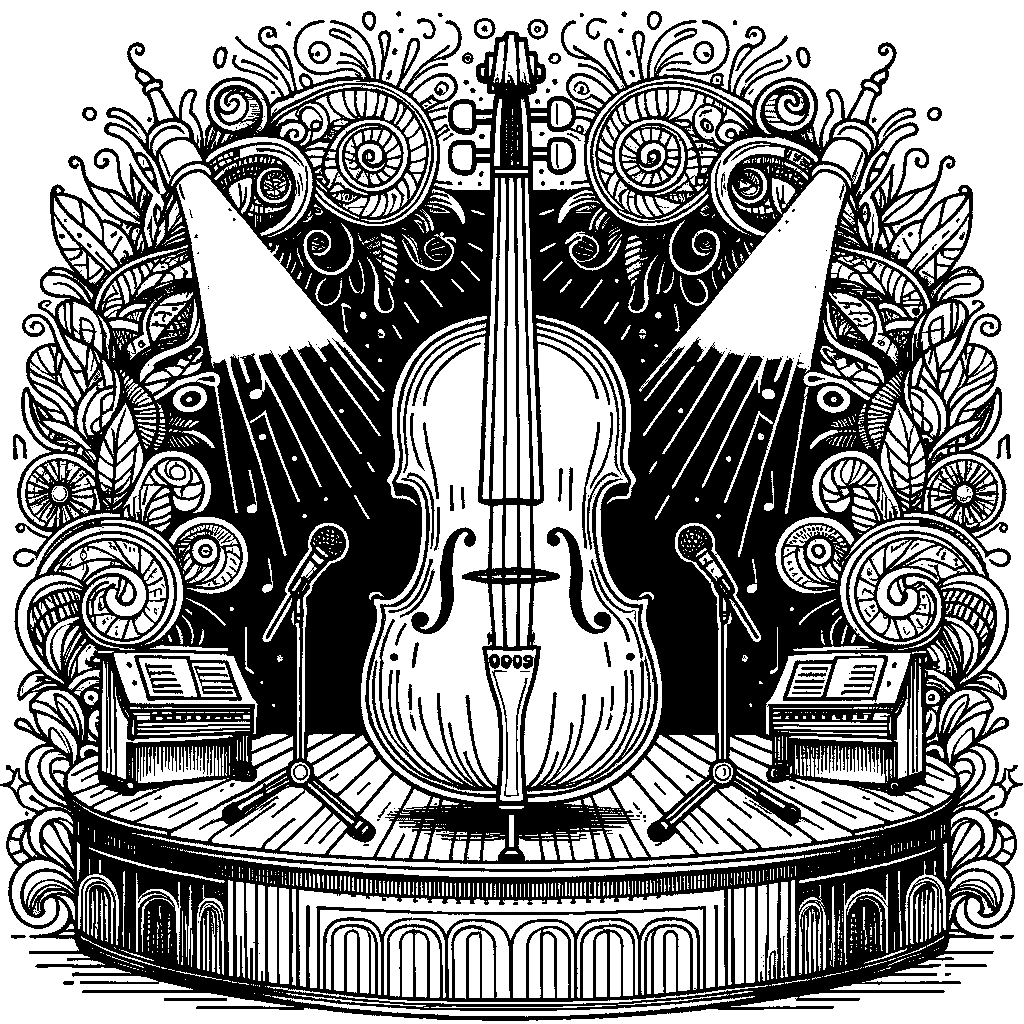 A Cello Standing Upright On Stage