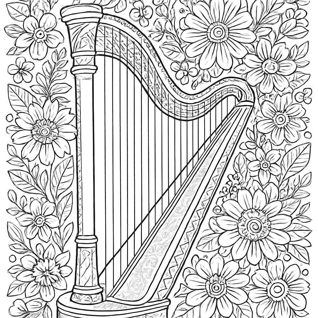 A Harp Decorated With Flowers