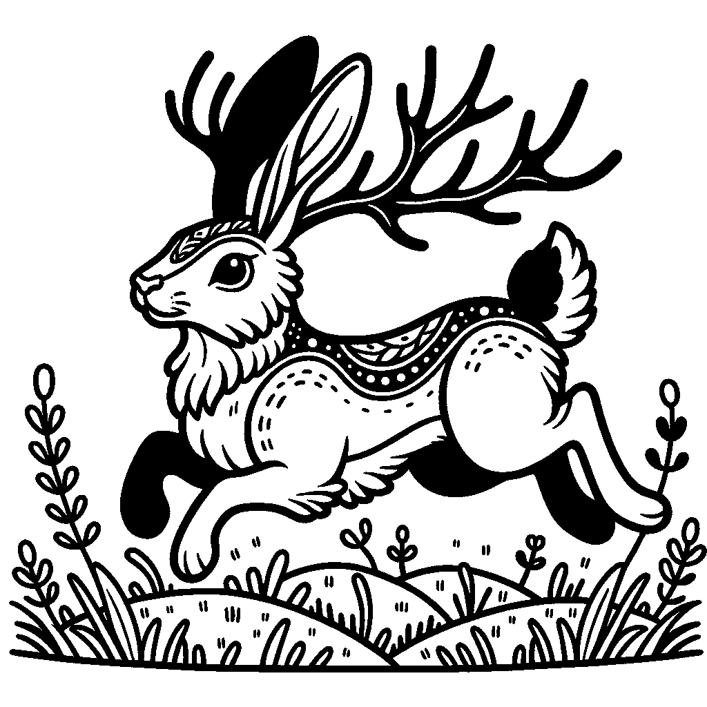 A Jackalope — A Rabbit With Antlers Hopping In A Meadow
