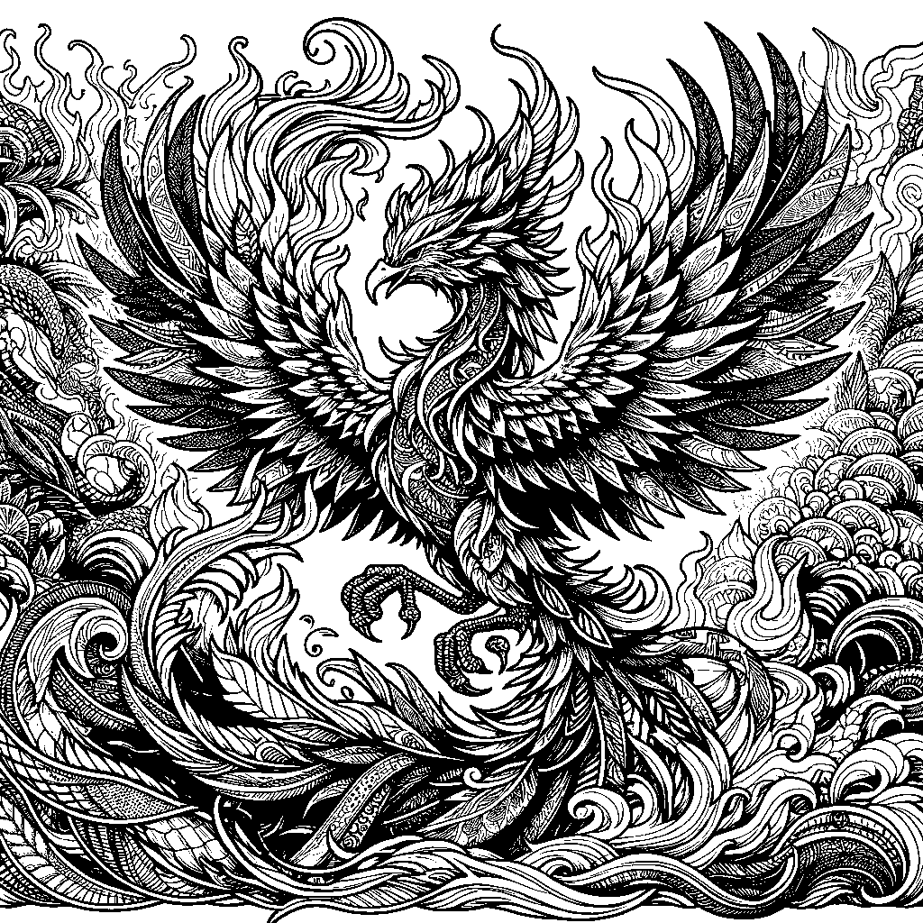 A Phoenix Rising From Flames With Spread Wings
