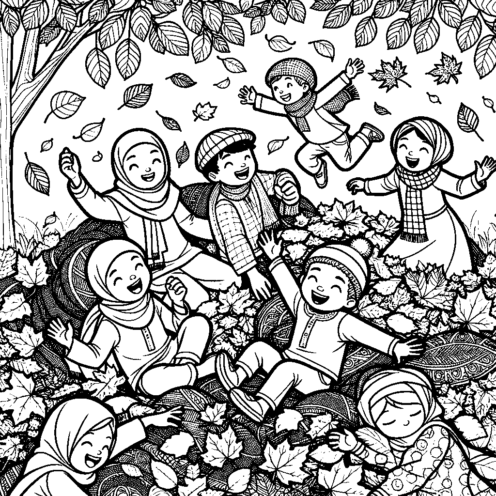 Kids Playing In Autumn Leaves