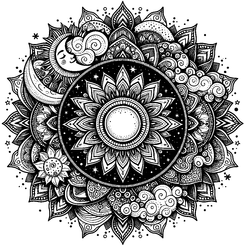 A Sun And Moon Mandala With Celestial Elements
