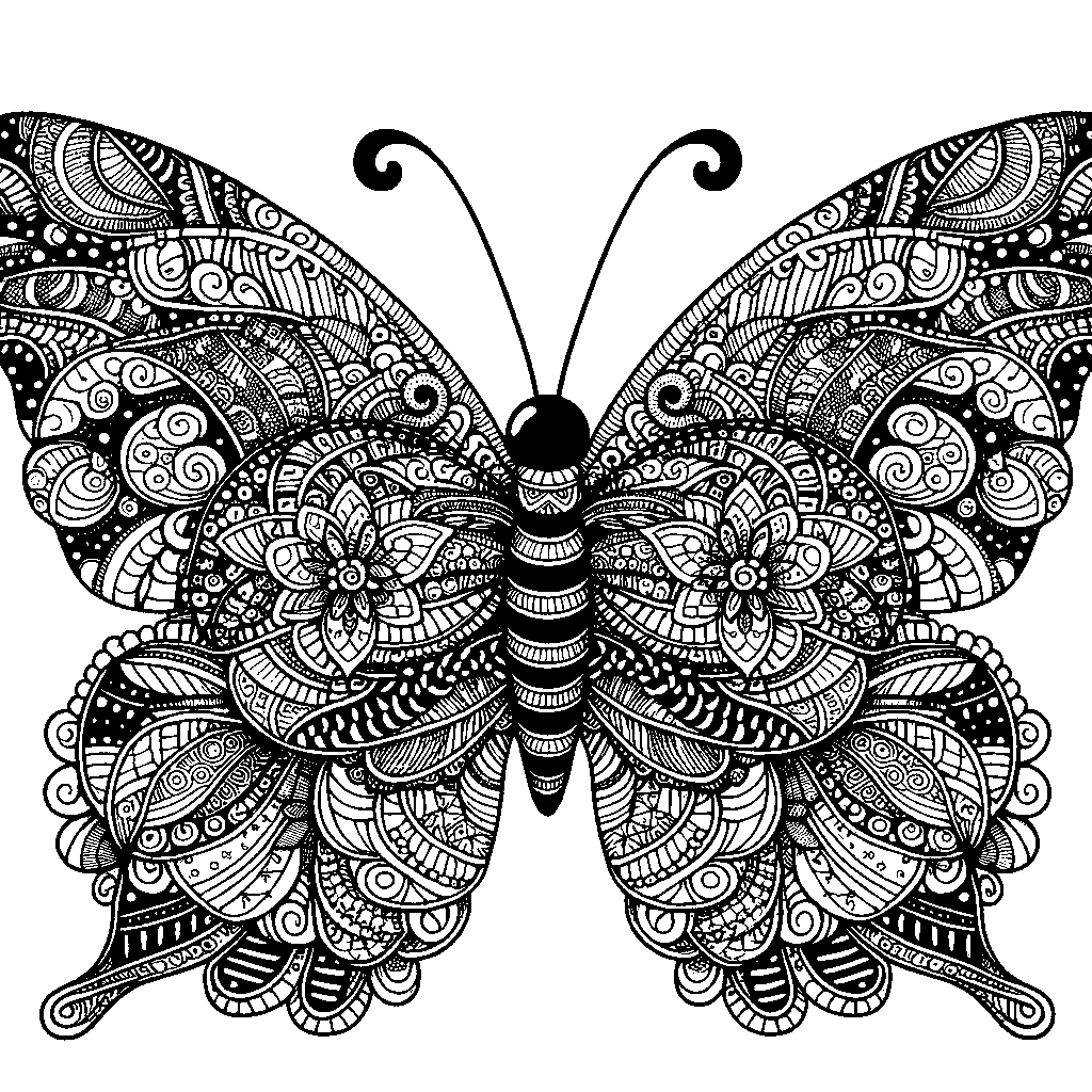 A Zentangle Butterfly With Different Patterns In Each Wing Section