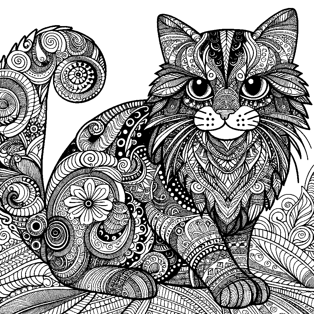 A Zentangle Cat Made Of Intricate Patterns