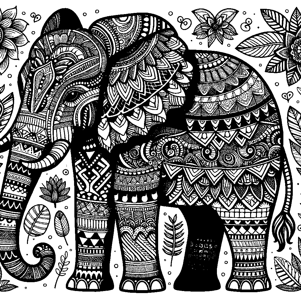 A Zentangle Elephant With Tribal Patterns