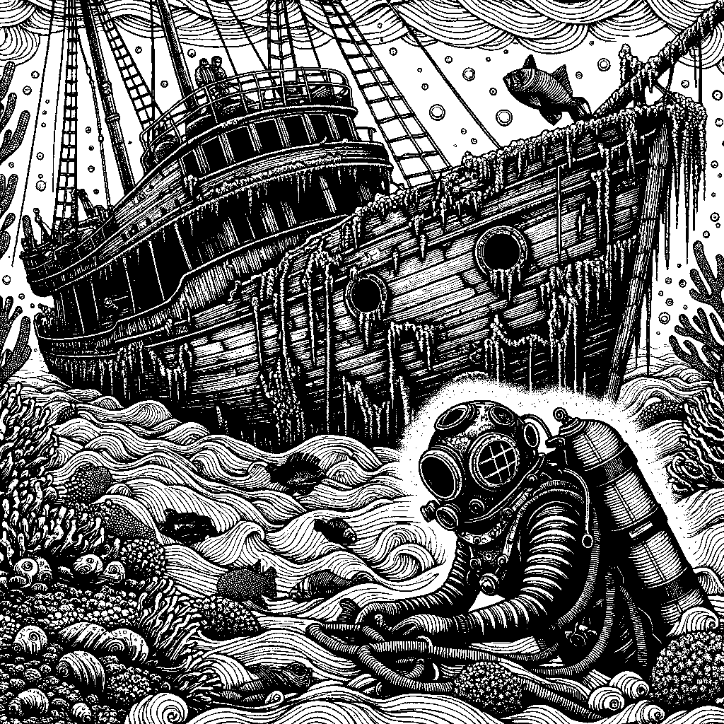 A Deep Sea Diver Exploring A Shipwreck