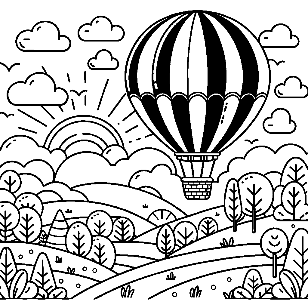 A Hot Air Balloon Floating Over Rolling Hills