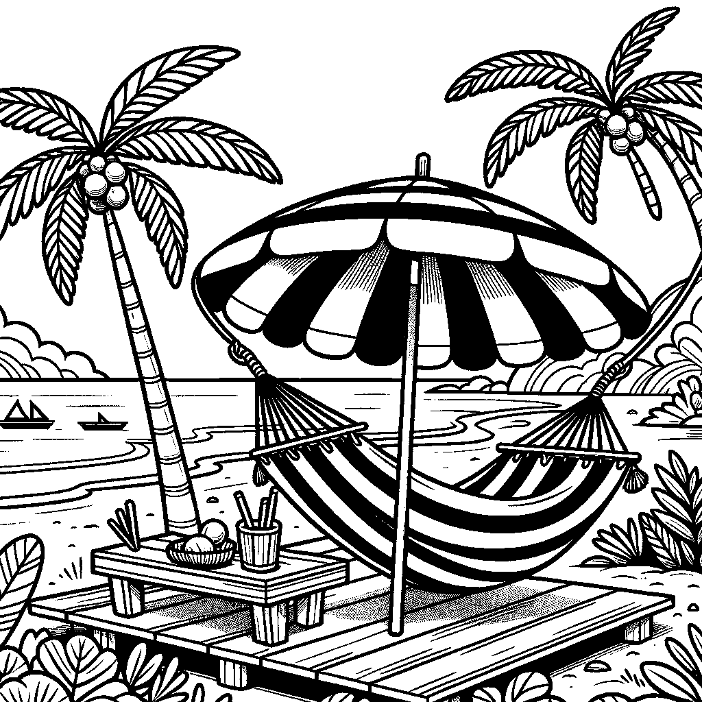 A Tropical Beach With Hammock And Palm Trees