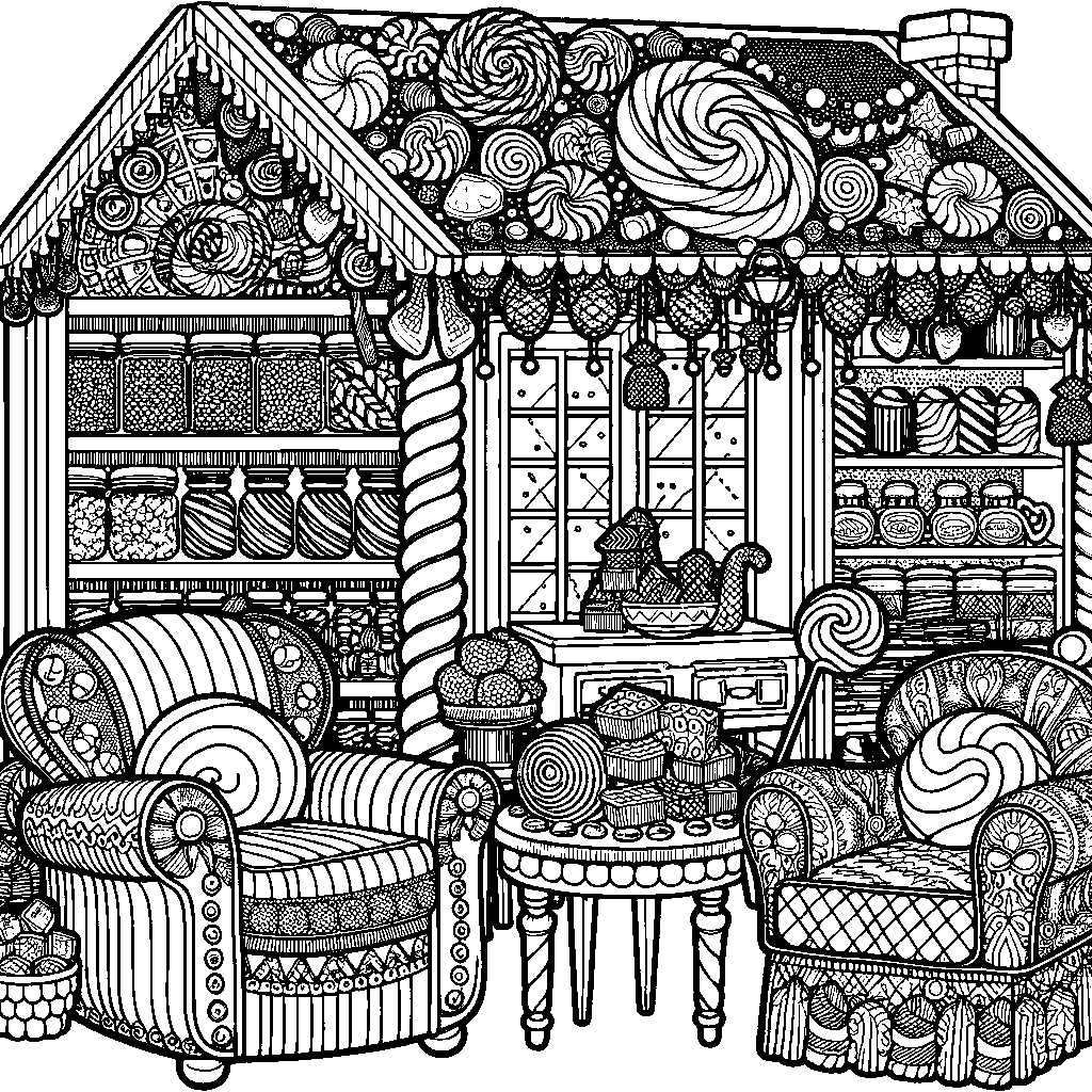 A Candy Cottage Interior With Sweets As Furniture