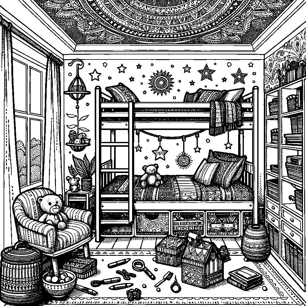 A Child's Bedroom With Toys, Books, And A Bunk Bed