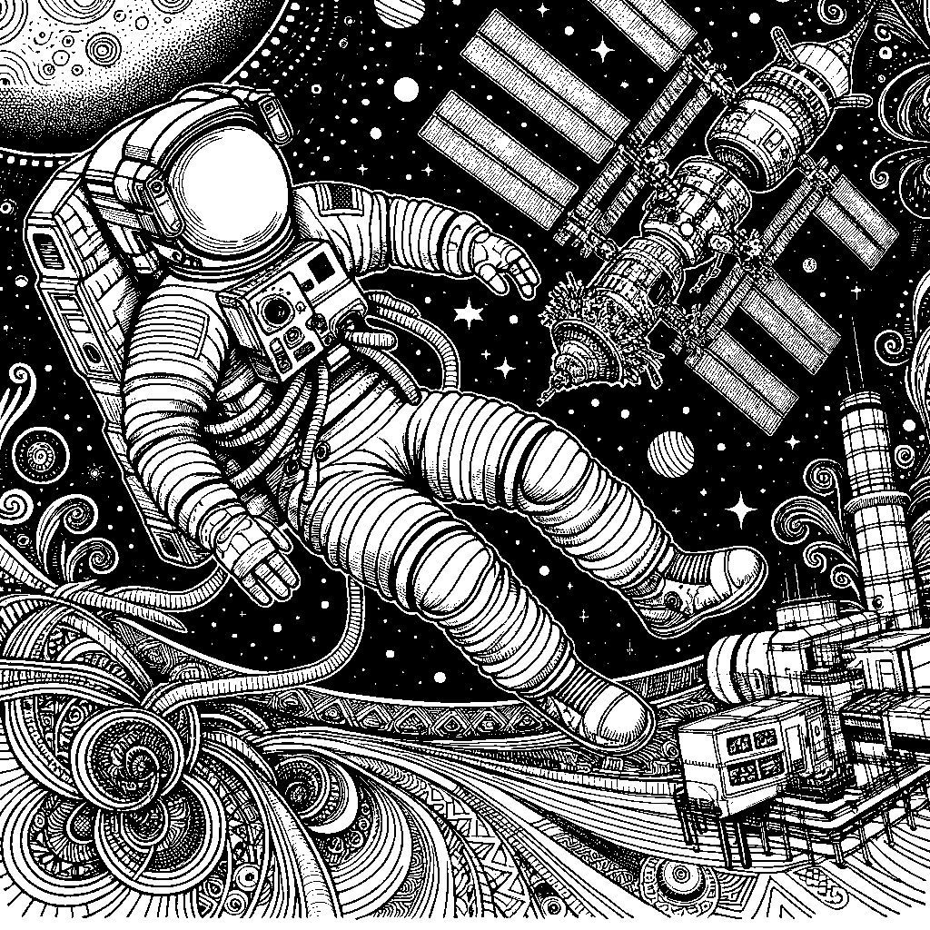 An Astronaut Floating In Space Near The International Space Station