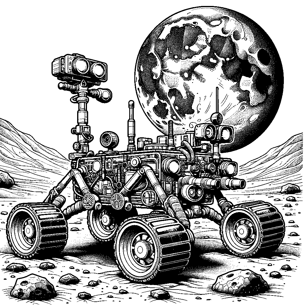 A Lunar Rover Exploring The Moon Surface