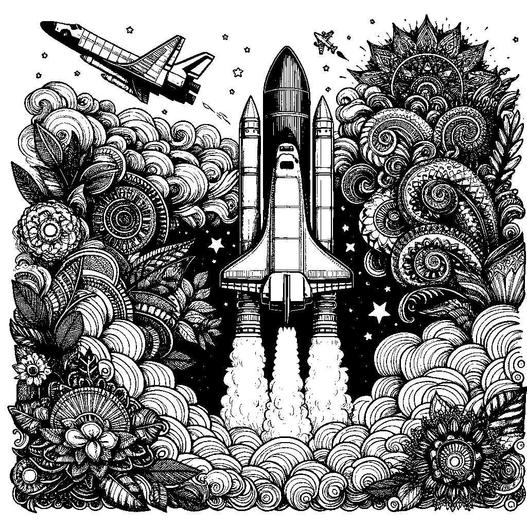 A Space Shuttle Launching With Flames And Smoke