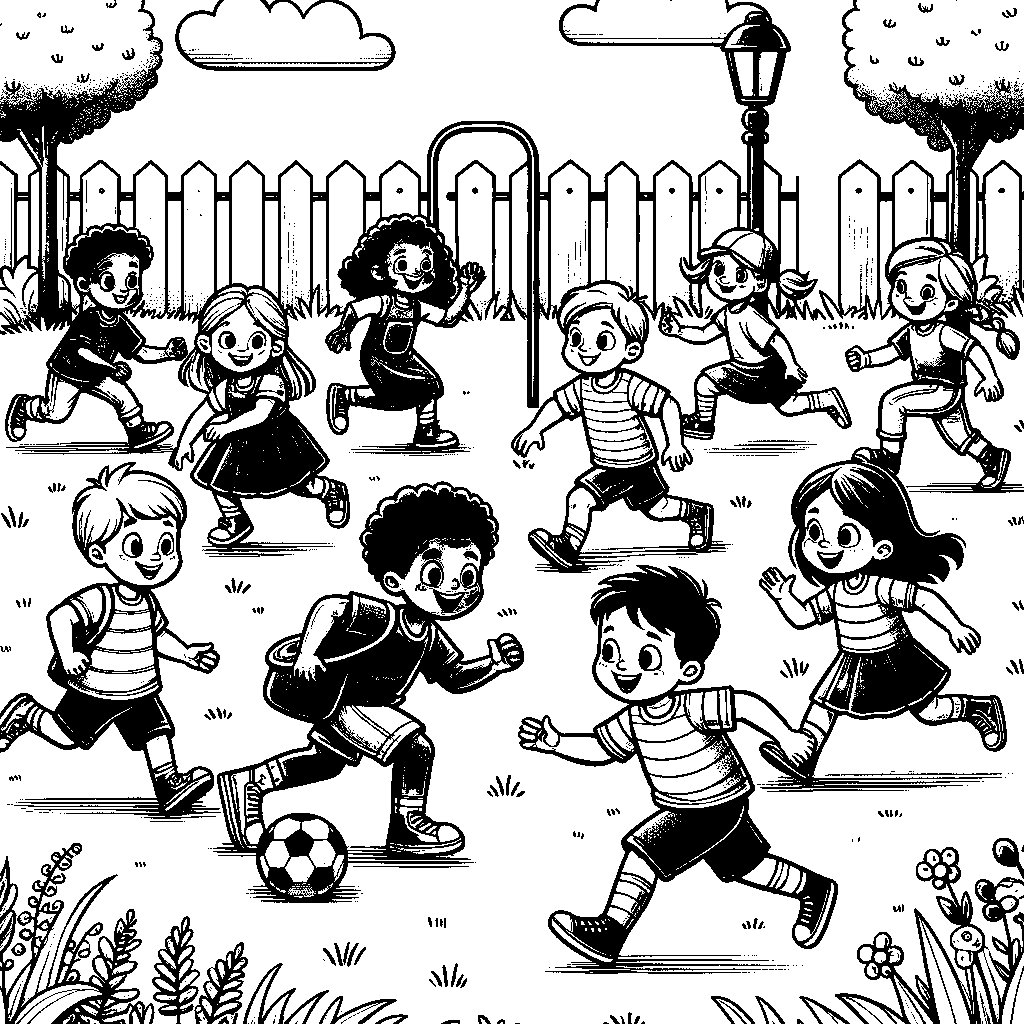 Kids Playing Tag In A Park
