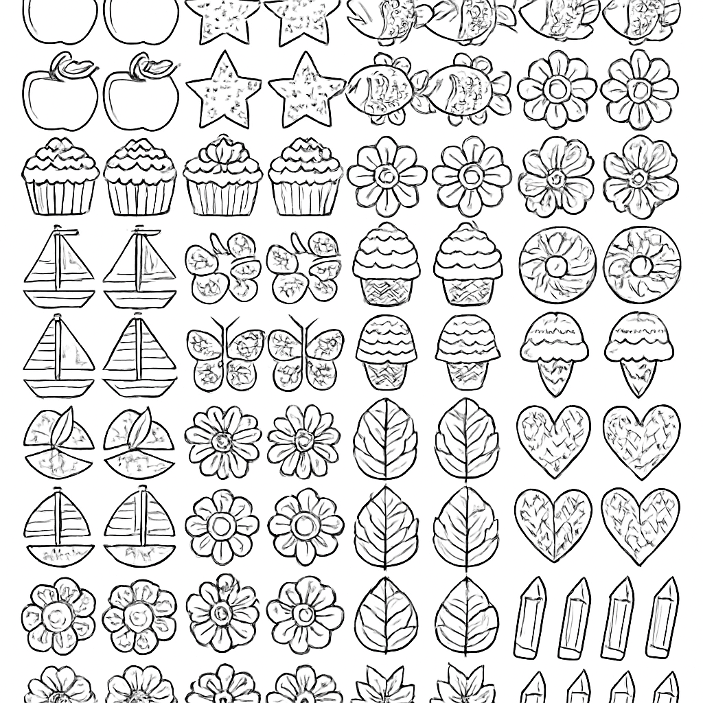 100 Different Objects Grouped By Tens: 10 Apples, 10 Stars, 10 Fish, 10 Flowers, And More