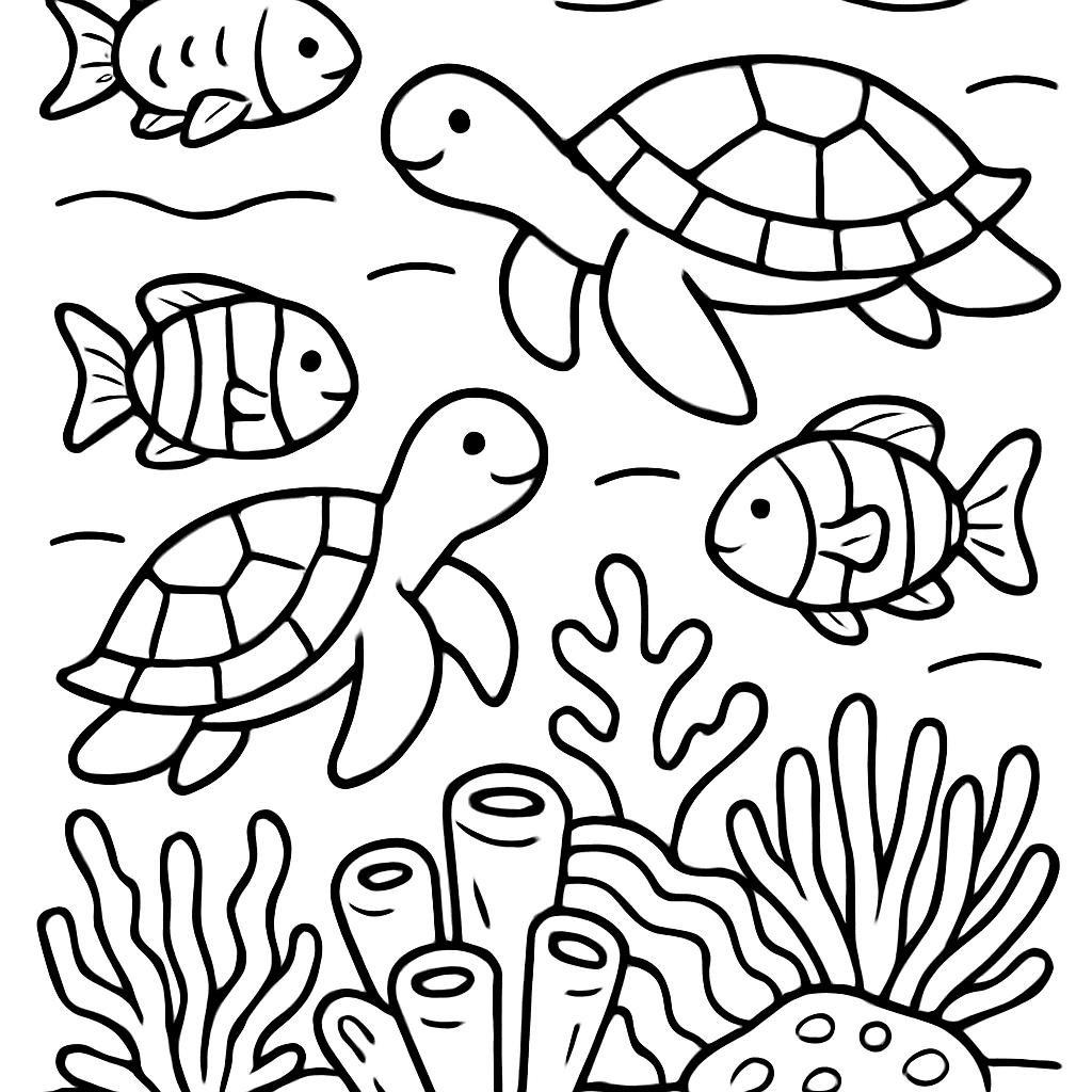 A Coral Reef Underwater Scene With Fish, Sea Turtles, And Colorful Coral To Protect
