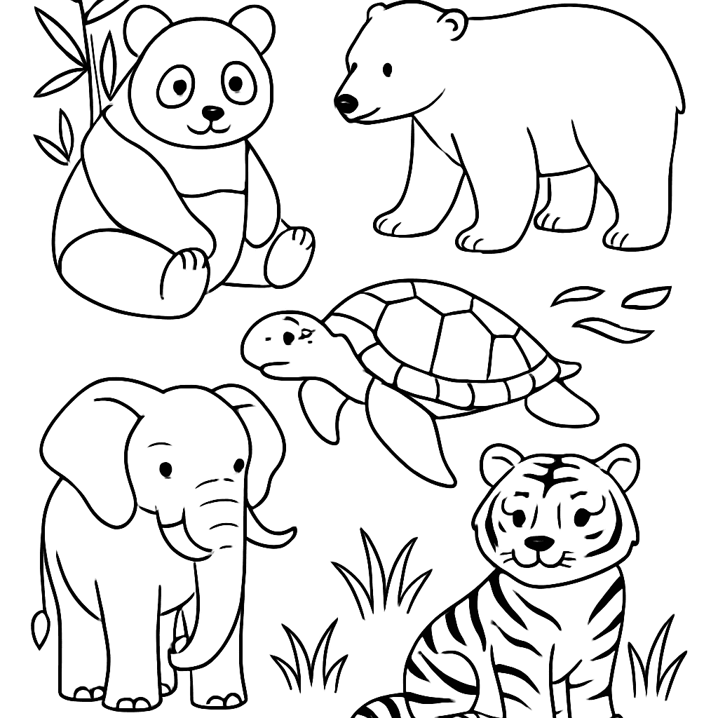 Endangered Animals Around The World: Panda, Polar Bear, Sea Turtle, Elephant, And Tiger