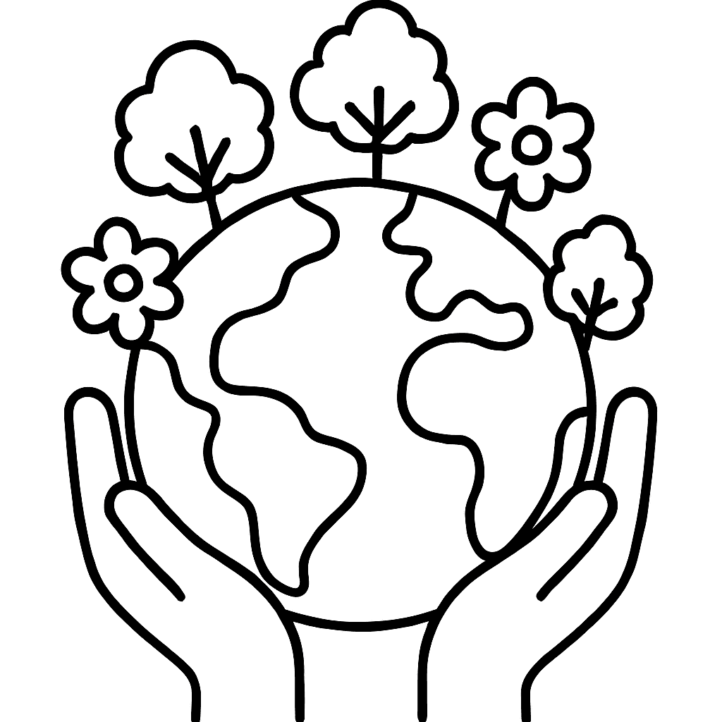 Planet Earth Held Gently In Two Hands With Trees And Flowers Growing On It