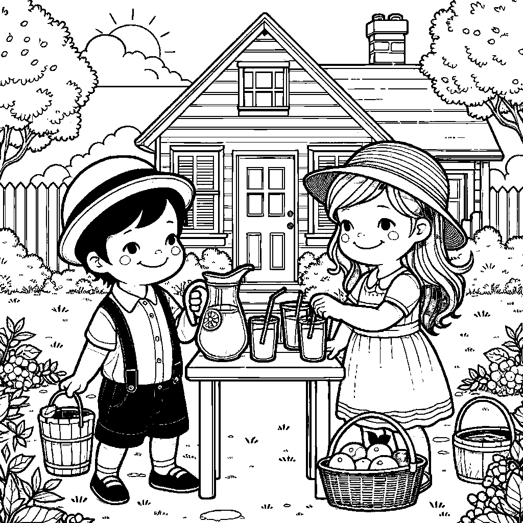 A Lemonade Stand In Front Of A House On A Sunny Day With Children Selling Lemonade