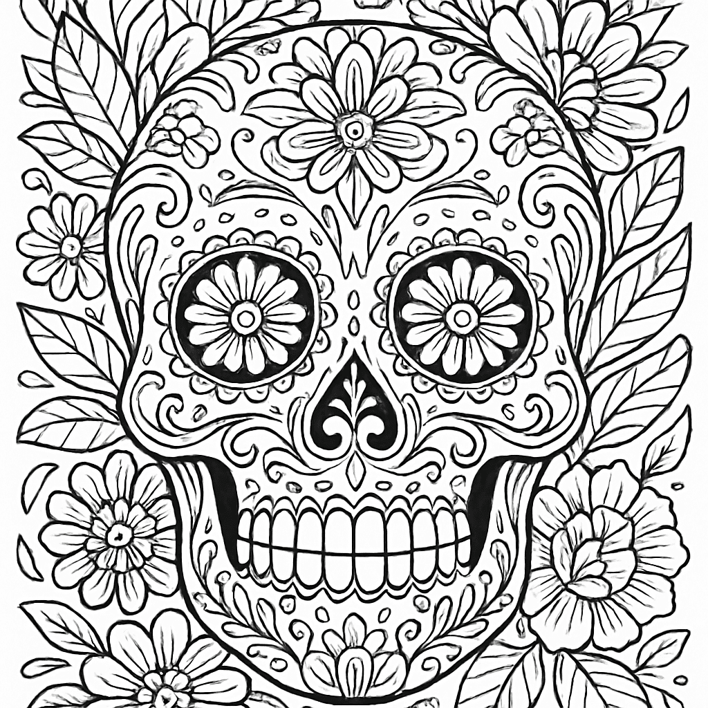 A Day Of The Dead Sugar Skull With Elaborate Floral And Geometric Decorations