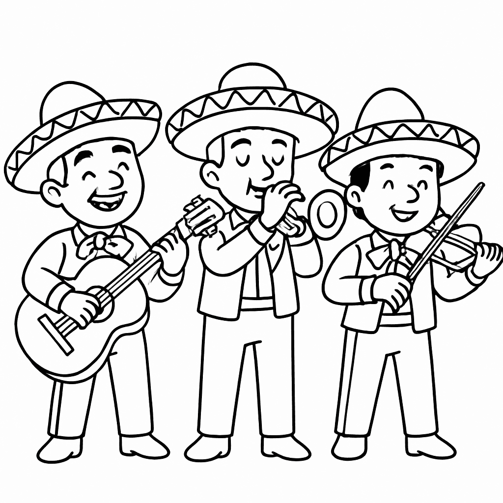 A Mariachi Band Playing Guitar, Trumpet, And Violin In Traditional Clothing