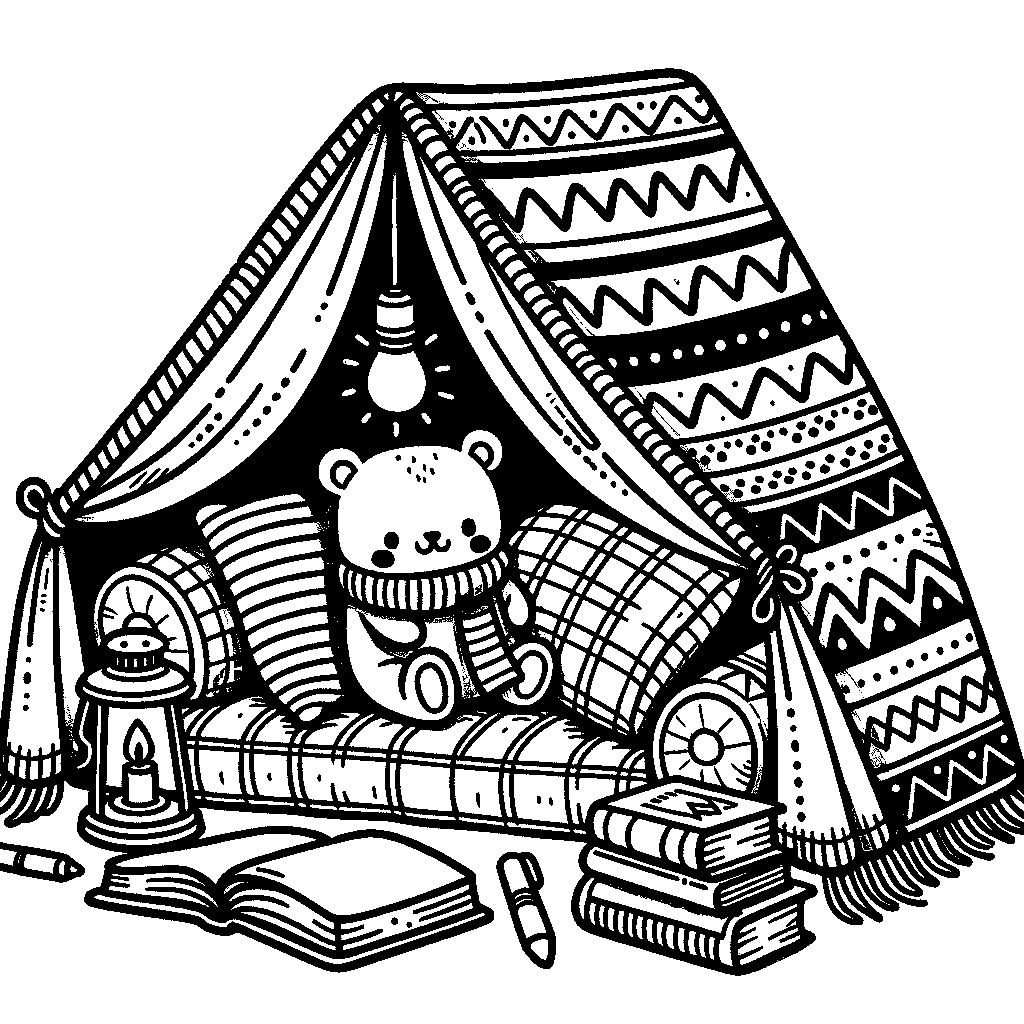 A Cozy Reading Tent Made Of Blankets And Pillows Filled With Books And A Flashlight