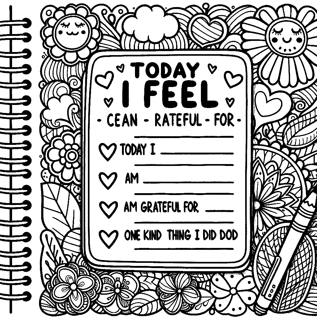 A Journal Page Template With Prompts: Today I Feel, I Am Grateful For, One Kind Thing I Did