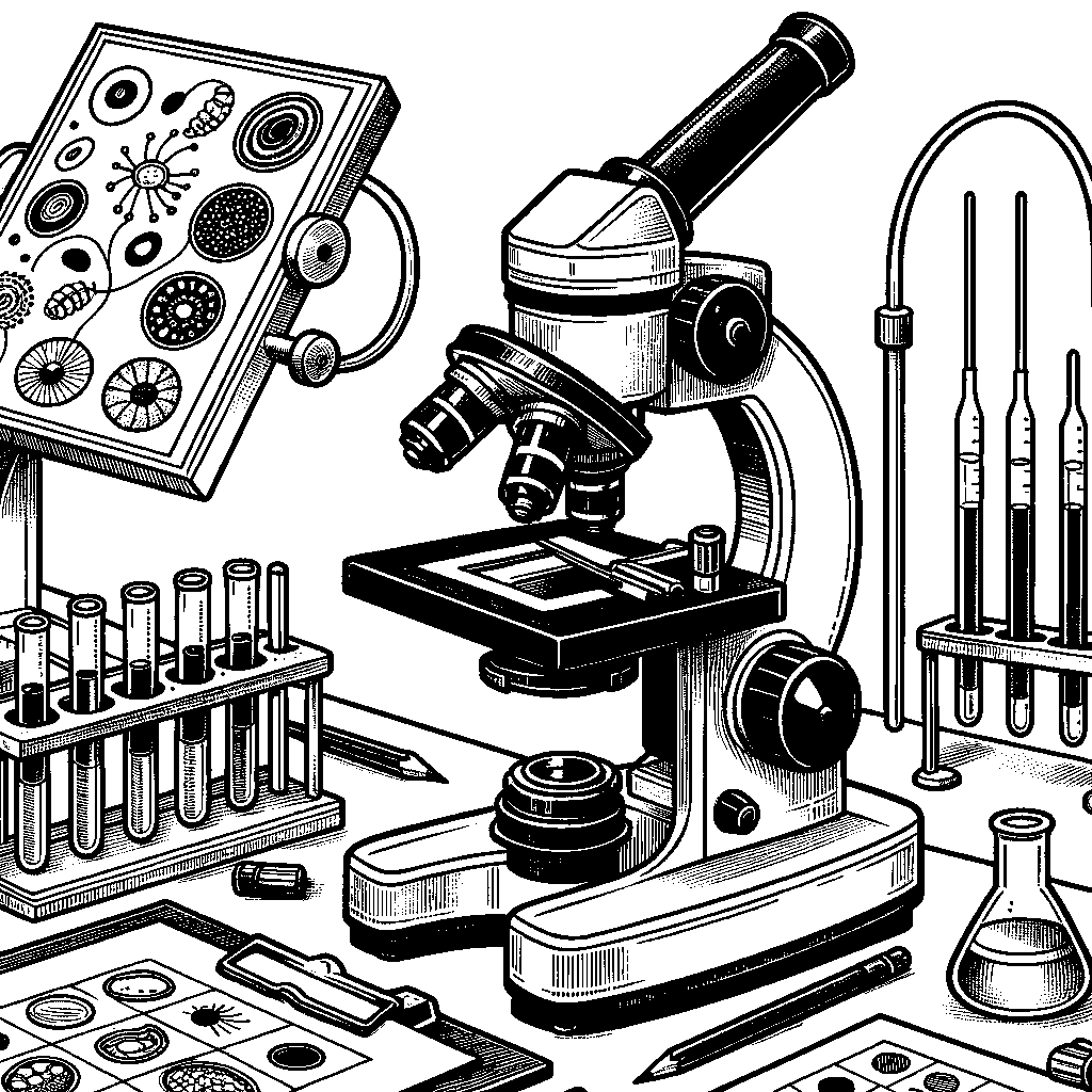 A Microscope On A Table With Slides