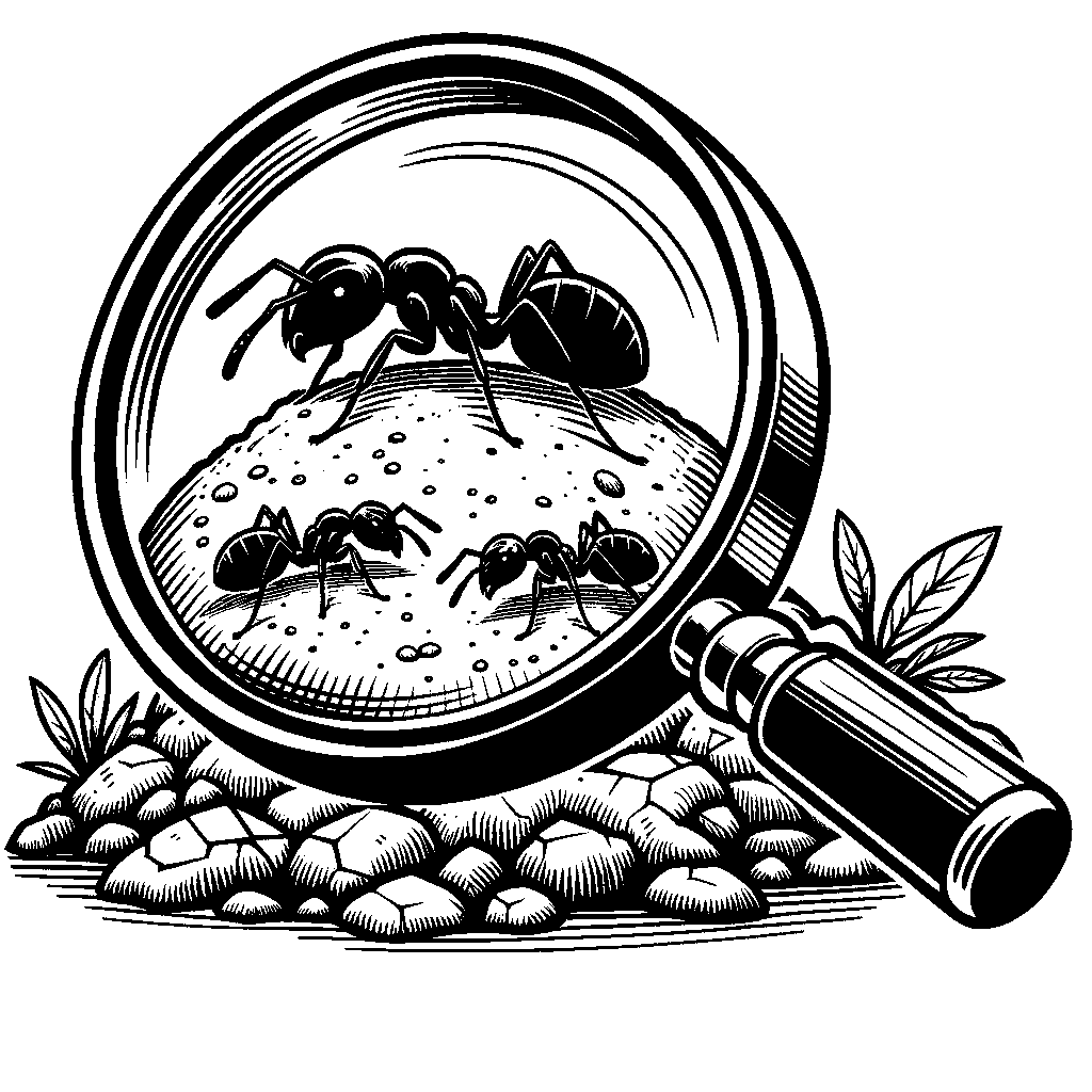 A Magnifying Glass Revealing Ants In An Ant Hill