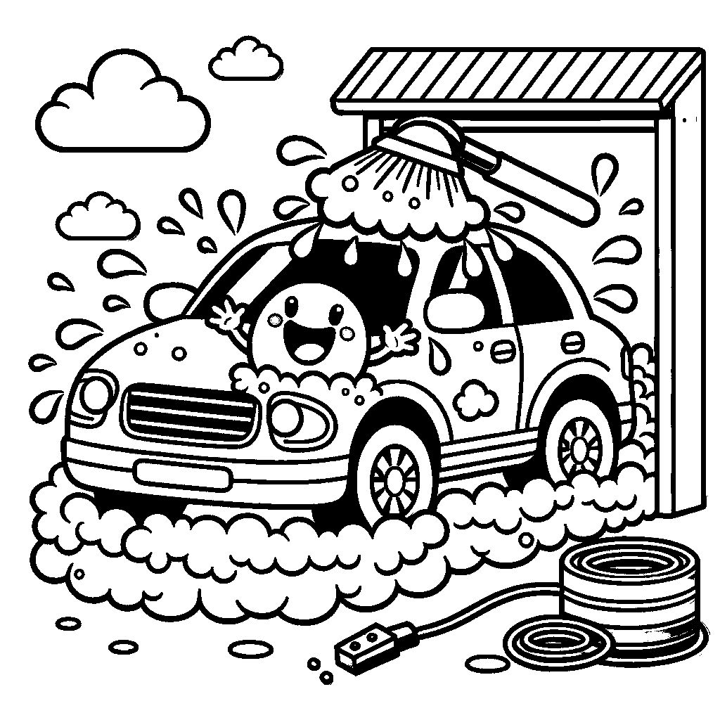 A Car Wash With A Happy Car Getting Cleaned
