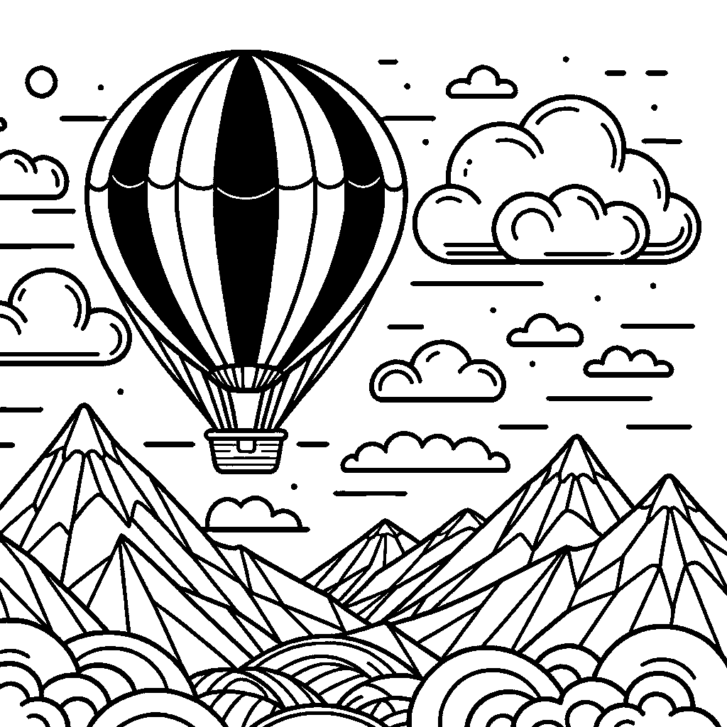 A Hot Air Balloon Over Mountains