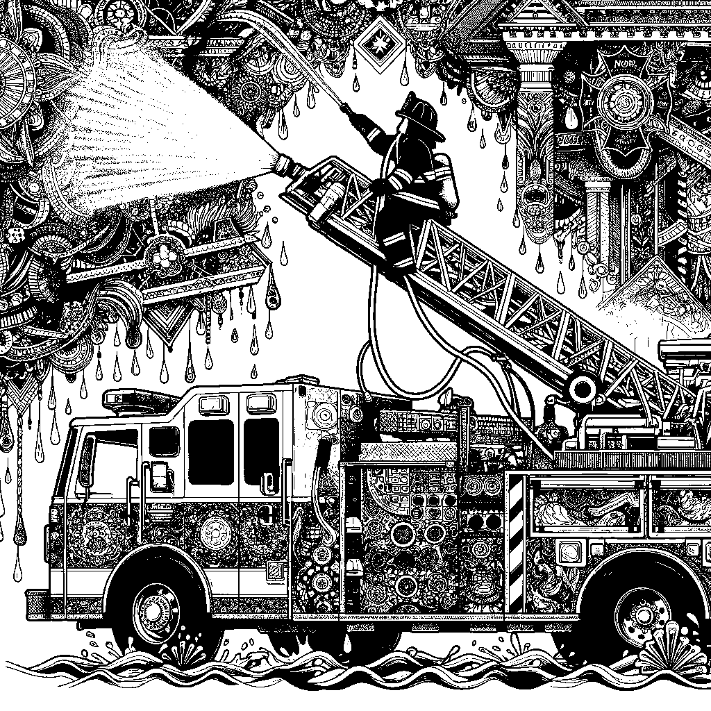 A Firefighter On A Ladder Truck Spraying Water