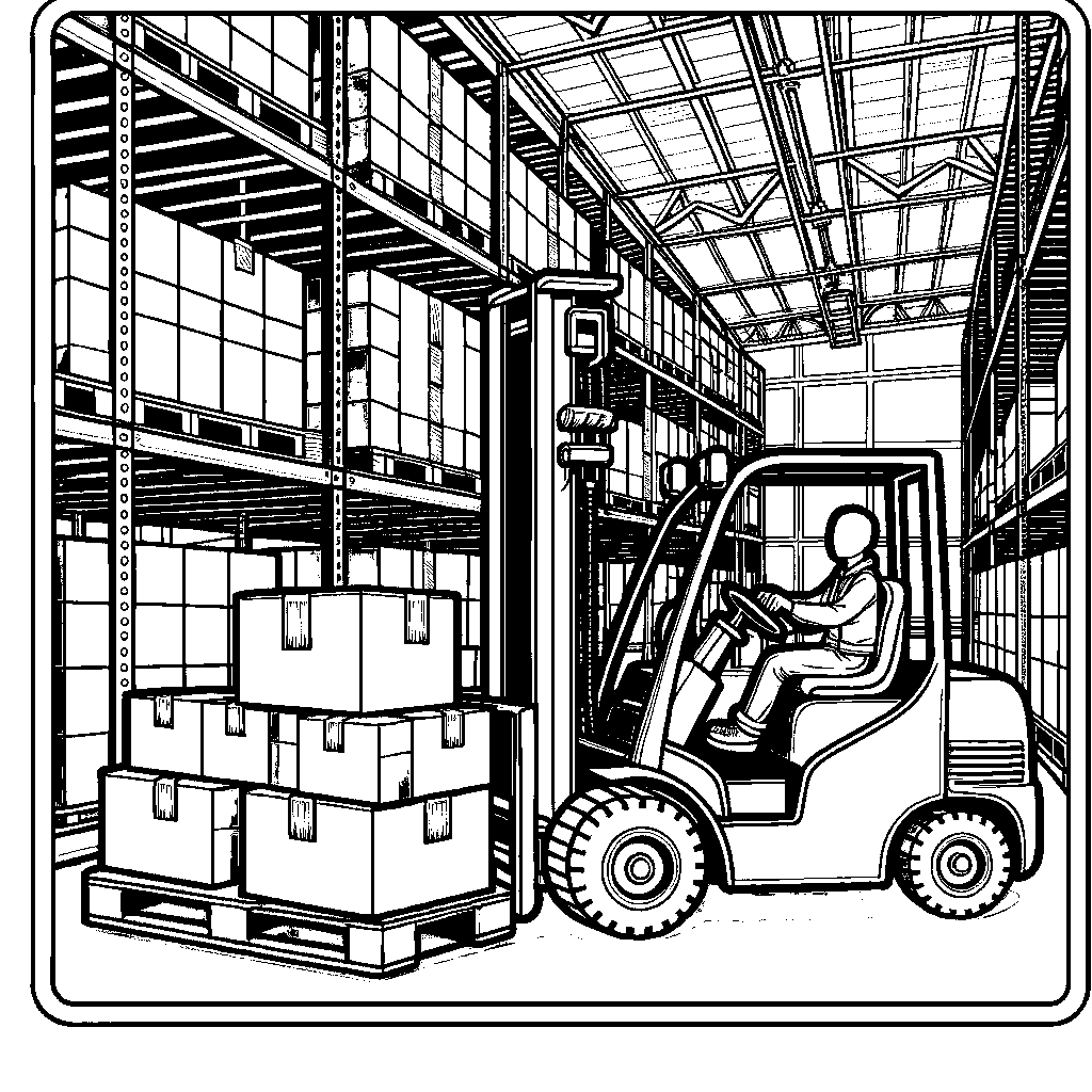A Forklift In A Warehouse Lifting Boxes