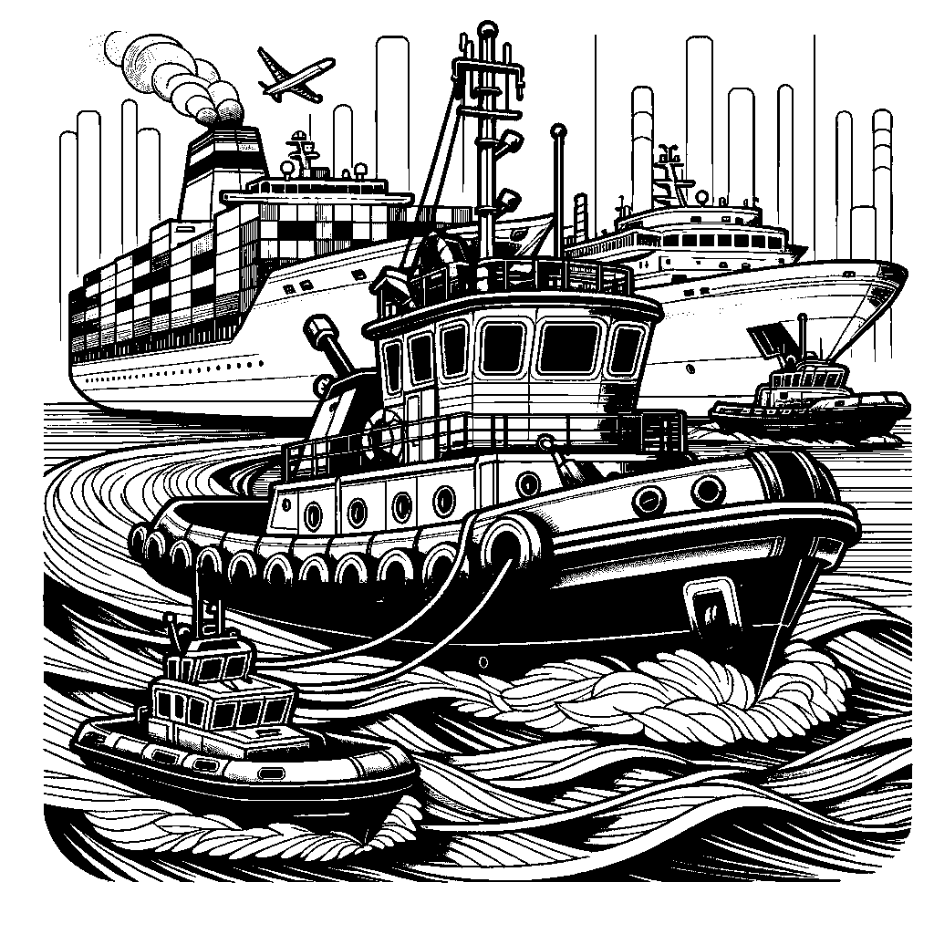A Tugboat Pulling A Large Ship Into Port