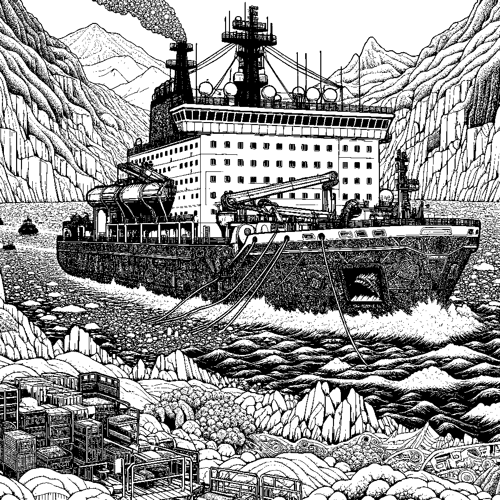 An Icebreaker Ship Pushing Through Arctic Ice