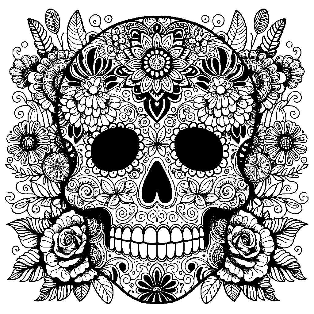 A Day Of The Dead Sugar Skull With Flower Decorations