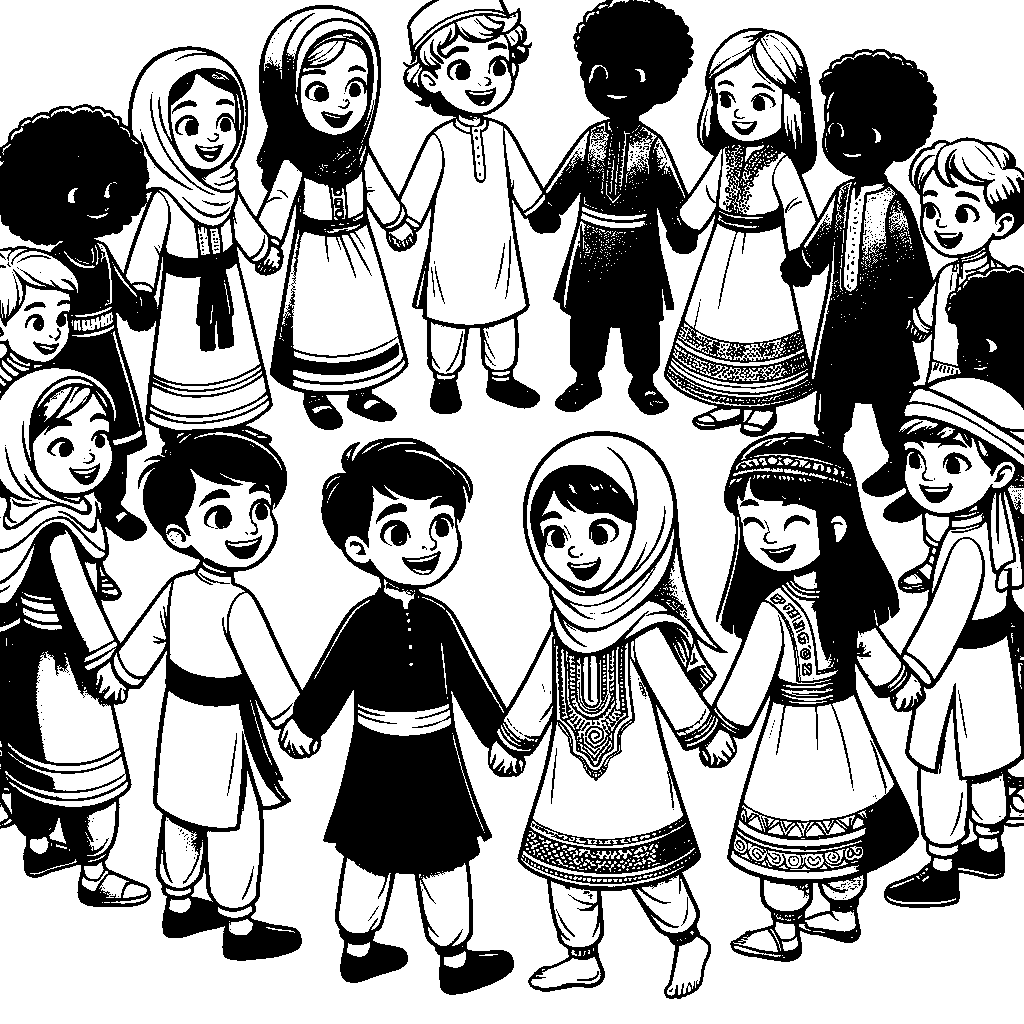 Children In Traditional Clothing Dancing In A Circle