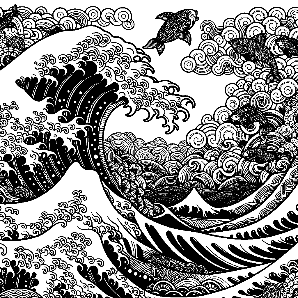 A Japanese Wave Pattern In The Style Of Hokusai