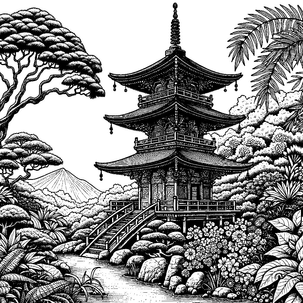 A Japanese Pagoda With Garden